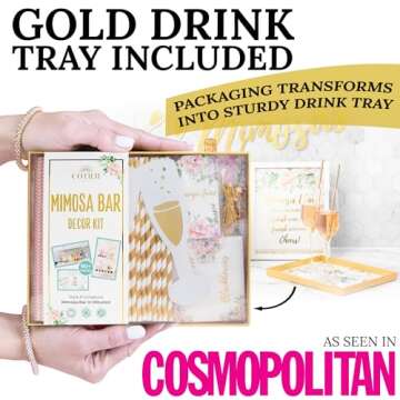 93Pcs Deluxe Mimosa Bar Supplies Decoration Kit - Drink Tray, Mimosa Bar Sign, But First Mimosas Banner & More - Bridal Shower Decorations, Birthday Brunch, Bubbly Bar, Wedding & Engagement Party