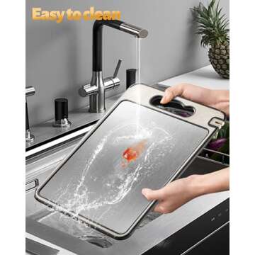 Stainless Steel Cutting Board for Kitchen, Double Sided Non-slip Scratch-resistant Mesh Design with Juice Groove Food-Grade Wheat Straw PP Large Chopping Board（15×10 In,）Easy to Clean