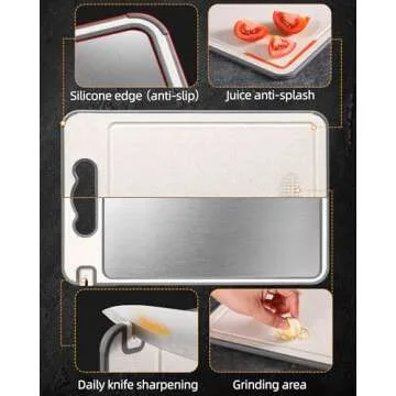 Stainless Steel Cutting Board for Kitchen, Double Sided Non-slip Scratch-resistant Mesh Design with Juice Groove Food-Grade Wheat Straw PP Large Chopping Board（15×10 In,）Easy to Clean