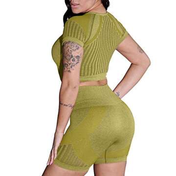 OYS Women's Workout Set 2 piece Seamless High Waisted Active Shorts Running Yoga Gym Outfits Clothes Pear yellow