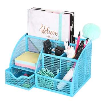 Exerz Desk Organizer Blue Office Desk Accessories Supplies Office Storage Desktop Pencil Pen Holder ...