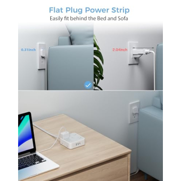 8 AC Outlets Flat Plug Extension Cord with USB