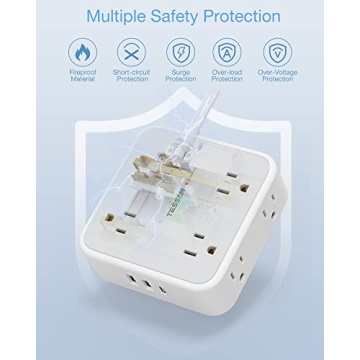 8 AC Outlets Flat Plug Extension Cord with USB