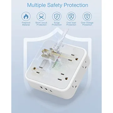 8 AC Outlets Flat Plug Extension Cord with USB