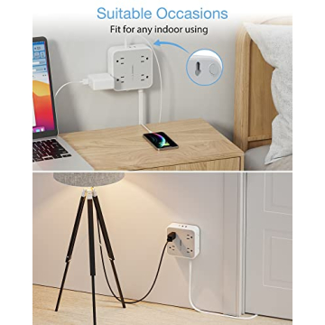 8 AC Outlets Flat Plug Extension Cord with USB