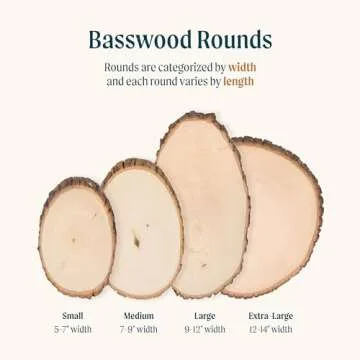 Walnut Hollow Basswood Round, Extra Large 12-14" Wide with Live Edge Wood (Pack of 1) - for Wood Burning, Home Décor, and Rustic Weddings.