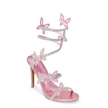 Wild Diva Rhinestone Butterfly Spiral Wrap Heels for Women