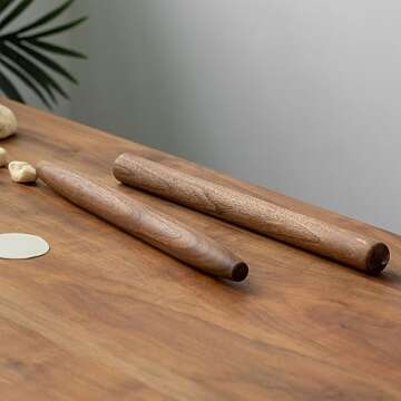 Muso Wood Decorative French Rolling Pins for Baking,Wooden Rolling Pin,Pastry Pizza Dough Roller (Walnut 15-3/4 Inch)