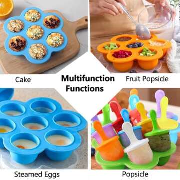 2 Pack Silicone Popsicle Molds,Mini14-cavity DIY Ice Pop Mold, Kids Ice Cream DIY Pop Molds,Baby food storage containers For egg biting- BPA Free(Purple&Blue)