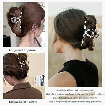 Big Butterfly Metal Hair Claw Clips for Women - Checkerboard Clamps with Strong Hold, 4.7" Large Hair Accessories for Long Thick Hair (Black&White)