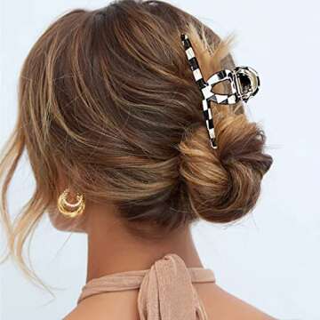 Big Butterfly Metal Hair Claw Clips for Women - Checkerboard Clamps with Strong Hold, 4.7" Large Hair Accessories for Long Thick Hair (Black&White)