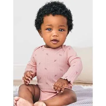 Simple Joys By Carter's Unisex Baby 4-pack Long-sleeve Pointelle Bodysuits Bodystocking, Dusty Pink/Grey/Light Burgundy/White Floral, 3-6 Months US