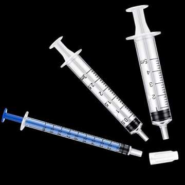 Plastic Syringe with Measurement and Caps, No Needle Measuring Syringe for Feeding, Watering, Refilling (60, 1 ml, 3 ml, 5 ml)