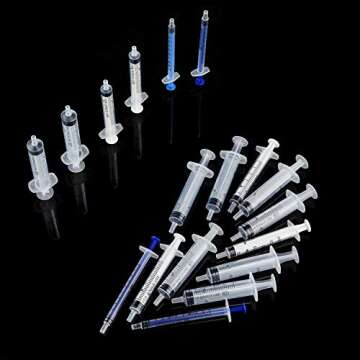 Plastic Syringe with Measurement and Caps, No Needle Measuring Syringe for Feeding, Watering, Refilling (60, 1 ml, 3 ml, 5 ml)