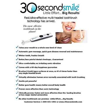 Electric Toothbrush, Hydrabrush 30 Second Smile Shine TSS300 Rechargeable Toothbrush with Reciprocating Motion, 2 Brushing Speeds, 2 Brush Heads