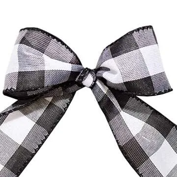 Morex Ribbon 7398.60/50-613 Cambridge 2.5" X 50 YD Wired Ribbon, Black and White, Buffalo Check Plaid Ribbon for Gift Wrapping, Christmas Decorations Indoor Home Decor, Craft Supplies & Materials