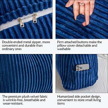 Activance Large Triangular Headboard Wedge Bed Rest Reading Pillow Backrest Positioning Support Bolster Cushion with Removable Cover (Blue, King: 76x8x20 Inches)