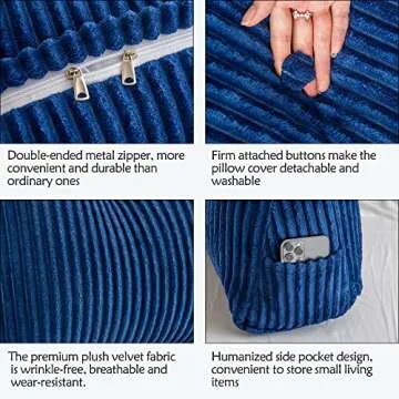 Activance Large Triangular Headboard Wedge Bed Rest Reading Pillow Backrest Positioning Support Bolster Cushion with Removable Cover (Blue, King: 76x8x20 Inches)