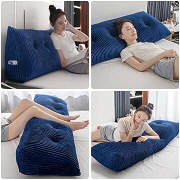 Activance Large Triangular Headboard Wedge Bed Rest Reading Pillow Backrest Positioning Support Bolster Cushion with Removable Cover (Blue, King: 76x8x20 Inches)