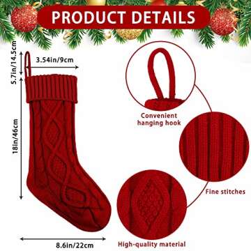 XIMISHOP 6pack Christmas Stockings, 18inch Large Personalized Cable Knitted Xmas Hanging Stocking De...