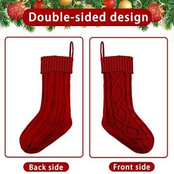XIMISHOP 6pack Christmas Stockings, 18inch Large Personalized Cable Knitted Xmas Hanging Stocking Decorations with Name Tags for Holiday Christmas Party Family Decor (Red and White)