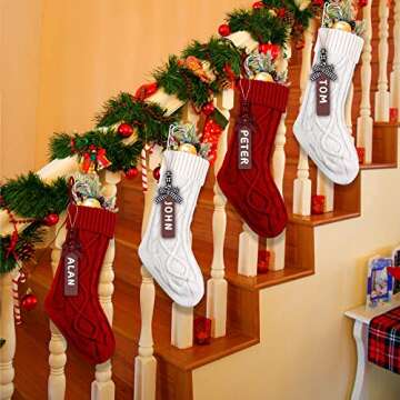 XIMISHOP 6pack Christmas Stockings, 18inch Large Personalized Cable Knitted Xmas Hanging Stocking Decorations with Name Tags for Holiday Christmas Party Family Decor (Red and White)
