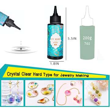 UV Resin- 200g Crystal Clear Hard Type UV Resin Ultraviolet Fast Curing Epoxy Resin for Jewelry Making Craft Decoration, Hard Transparent Glue Solar Cure Sunlight Resin for Casting & Coating