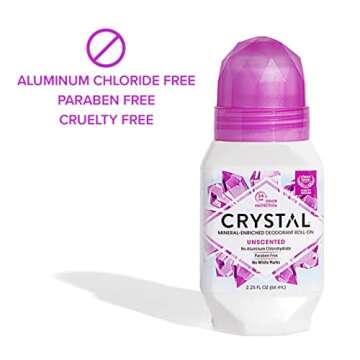 CRYSTAL Mineral Deodorant Roll-On Unscented Body Deodorant With 24-Hour Odor Protection, Aluminum Chloride & Paraben Free, 2.25 FL OZ (Packaging May Vary)