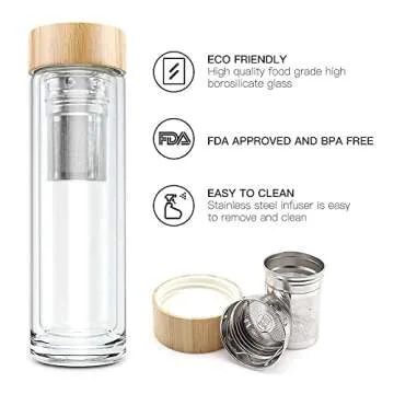 COMI Tea Bottle 14oz Durable Glass with Infuser & Strainer