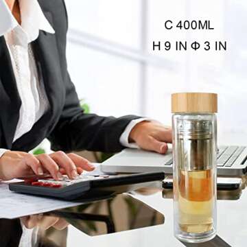 COMI Tea Bottle 14oz Durable Glass with Infuser & Strainer