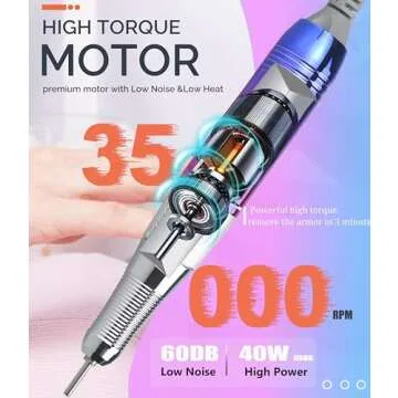 Professional Nail Drill, Lumcrissy 35000RPM Professional Nail File Machine, Rechargeable Efile for Acrylic Gel Nails with Ceramic Drill Bits Set& Sanding Bands for Manicure Salon Home Use