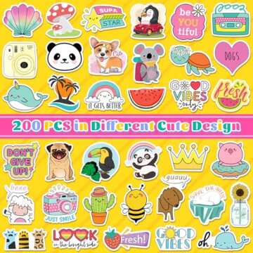 Cute Stickers Bulk 200Pcs Vsco Stickers for Hydroflasks Waterproof Stickers for Kids Cute Stickers f...