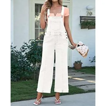 Vetinee Womens Overalls Baggy Jumpsuit Casual Jeans Overalls Women Oversized Overalls For Women Wide Leg Denim Jumpsuit Brilliant White Size Small Size 4 Size 6