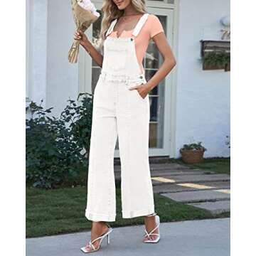 Vetinee Womens Overalls Baggy Jumpsuit Casual Jeans Overalls Women Oversized Overalls For Women Wide Leg Denim Jumpsuit Brilliant White Size Small Size 4 Size 6