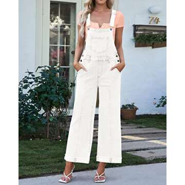Vetinee Womens Overalls Baggy Jumpsuit Casual Jeans Overalls Women Oversized Overalls For Women Wide Leg Denim Jumpsuit Brilliant White Size Small Size 4 Size 6