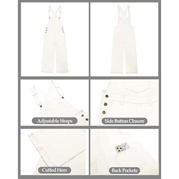Vetinee Womens Overalls Baggy Jumpsuit Casual Jeans Overalls Women Oversized Overalls For Women Wide Leg Denim Jumpsuit Brilliant White Size Small Size 4 Size 6