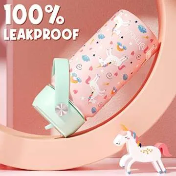 Fimibuke Kids Insulated Water Bottle, 14oz BPA FREE 18/8 Stainless Steel Travel Tumbler Double Wall Vacuum Leak Proof Kids Cup with Straw Metal Water Bottle for School Boys Girls(1 Pack, UNICORN)