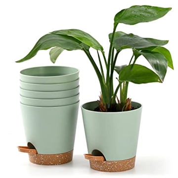 Qaobo Plant Pots 6 PCS 5 inch Self Watering Planters High Drainage Flowers Pot for Indoor Outdoor Pl...