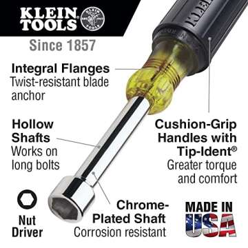 Klein Tools 630-1/2 1/2-Inch Nut Driver, 3-Inch Shaft, Cushion-Grip, Made in USA
