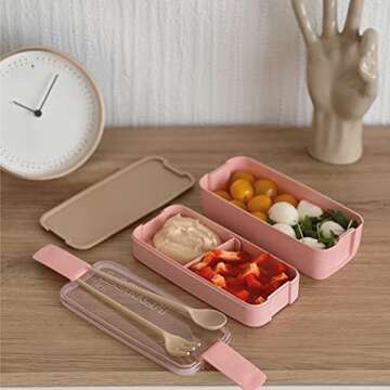 TARLINI | Premium Pink Bento Box for Adults - 3-Stackable Containers - Ideal for Work & On-The-Go - ...