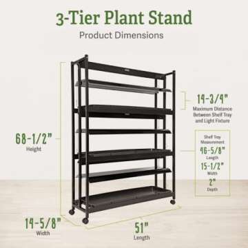 Gardener's Supply Company 3-Tier LED Grow Light Plant Stand with 3 Watertight Shelf Trays & 9 Full-S...