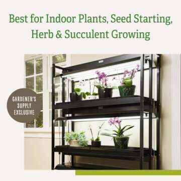 Gardener's Supply Company 3-Tier LED Grow Light Plant Stand with 3 Watertight Shelf Trays & 9 Full-Spectrum 20W High Intensity 6500K Color Bulbs for Optimal Indoor Gardening