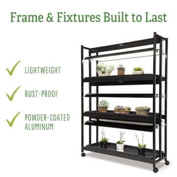 Gardener's Supply Company 3-Tier LED Grow Light Plant Stand with 3 Watertight Shelf Trays & 9 Full-Spectrum 20W High Intensity 6500K Color Bulbs for Optimal Indoor Gardening