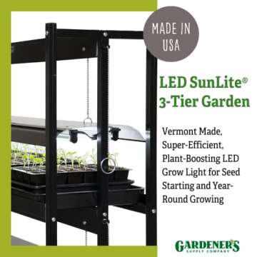 Gardener's Supply Company 3-Tier LED Grow Light Plant Stand with 3 Watertight Shelf Trays & 9 Full-Spectrum 20W High Intensity 6500K Color Bulbs for Optimal Indoor Gardening