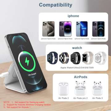 Criacr 3 in 1 Foldable Wireless Charger, Magnetic 3 in 1 Charging Station for Apple Multiple Devices, Travel Wireless Charger for iPhone 15/14/13/12, AirPods 3/2/Pro, iWatch (Adapter NOT Included)