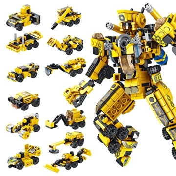 PANLOS 573 PCS Robot Building Toys, 25 in 1 Transforming Engineering Building Bricks Construction Ve...