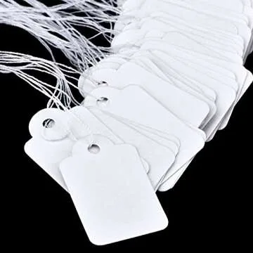 500 Pack White Marking Tags Price Labels Display Tags with Hanging String(Vintage Style,35 x 22 mm)