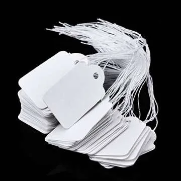 500 Pack White Marking Tags Price Labels Display Tags with Hanging String(Vintage Style,35 x 22 mm)