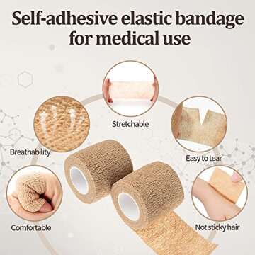 Self Adhesive Bandage Medical Tape Elastic Bandages Flexible Breathable First Aid Nonwoven Roll Stretching Exercise, Ankle Sprains and Swelling,Sports 2" x 5 Yards,12 Pack