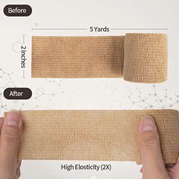 Self Adhesive Bandage Medical Tape Elastic Bandages Flexible Breathable First Aid Nonwoven Roll Stretching Exercise, Ankle Sprains and Swelling,Sports 2" x 5 Yards,12 Pack
